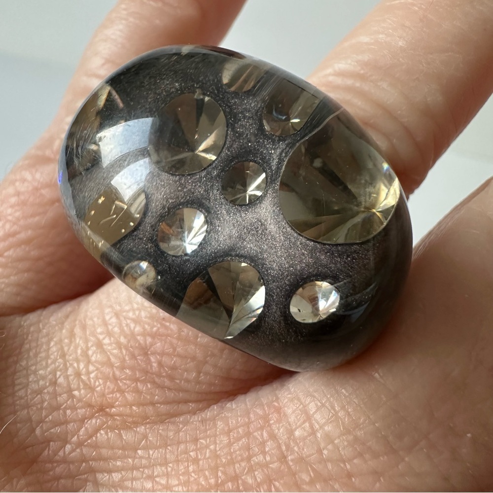 Vintage 80's Bubble Ring with Crystals Resin Acrylic- Size 6.5